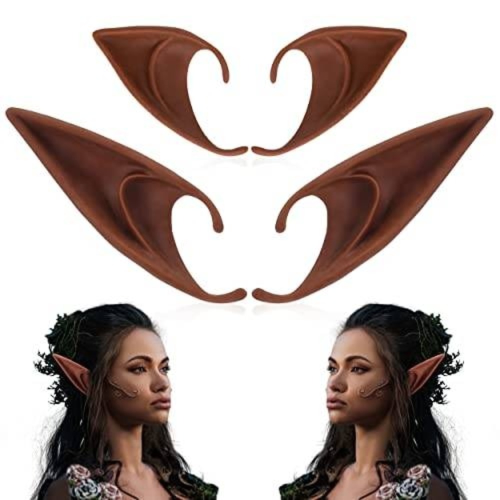 Brown Latex Elf Ears 2 Pairs Cosplay Fantasy Costume Accessory Dark Skin Tone